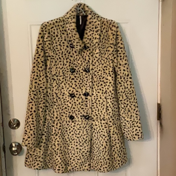 Free People Jackets & Blazers - Free People Leopard Peplum Pea Coat